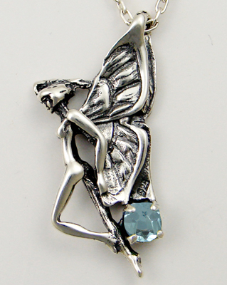 Sterling Silver Fairy of the Dance Pendant With Blue Topaz